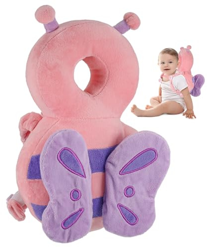 Huiguli Baby Kopfschutz Rucksack, Verstellbarer Baby Kopfschutz Kissen, Infant Sicherheit Pads für 4-24 Monate Kleinkinder Baby Krabbeln und Laufen Lernen(Rosa Schmetterling)