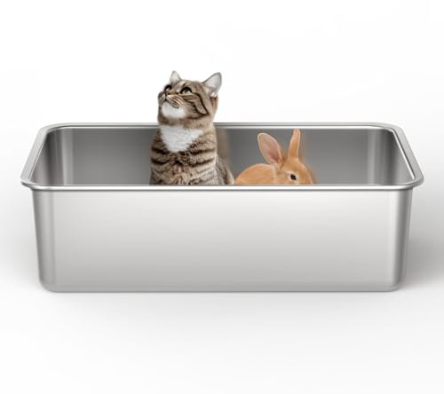 Gimars Extra Large Thicken Stainless Steel Litter Tray - Easy to Clean High Side Rustproof, Never Absorbs Odors Metal litter tray For Cats Rabbits