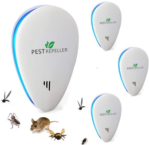 Repelente Ultrasónico de Plagas,Nuevo Electrónico Repelente Mosquitos Insectos para Interiores Anti Cucarachas, Moscas,Mosquitos,Ratones,Arañas,100% Inofensivo para Mascotas y Humanos- 4 Piezas