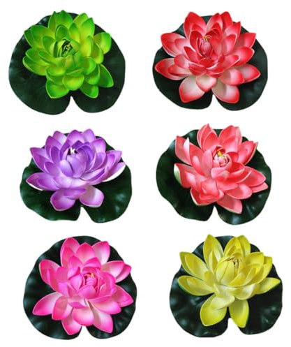 Amosfun Künstliche Lotusblumen Seerosen 12 Stück Eva-topfpflanze Keine Batterie Atemberaubende Teich-Garten-Dekoration