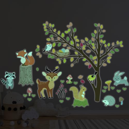 Ambiance Sticker Leuchtender Wandaufkleber für Decke, Kinder, fluoreszierend, Tiere im Herbstwald – 110 x 145 cm
