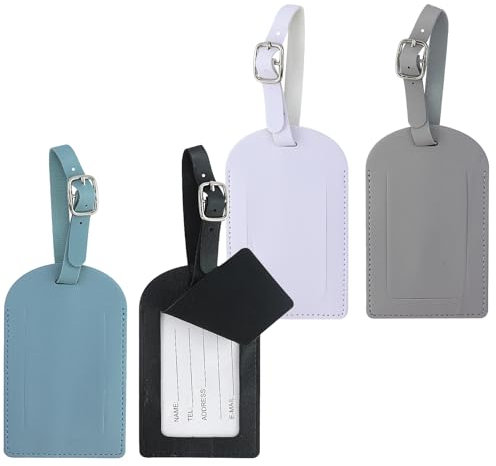 Lot de 4 étiquettes de bagage, en cuir synthétique, pour voyage en avion, porte-nom, boucle réglable pour voyage d'affaires, voyages en avion