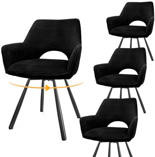 WAFTING esszimmerstühle 4er Set Drehbar 360°,Armlehnstuhl mit Metallbeinen,geeignet als Stühle Esszimmer,Samt Stuhl,Küchenstühle,Wohnzimmerstuhl,Polsterstuhl mit Samtigem Gefühl,Schwarz