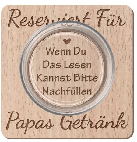 Kecdru Geschenk für Papa Geburtstag Vatertag Väter Geschenke Personalisiert rutschfeste Buchenholz Untersetzer mit Lustige Lasergravur Geburtstagsgeschenk Bier Whisky, Reserviert für Papa