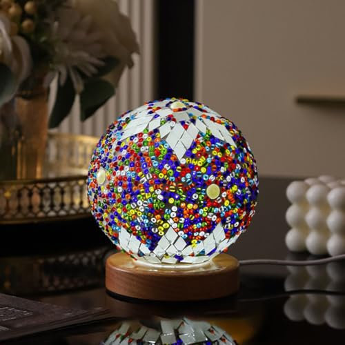 Marokko blaue Mosaiklampe Vintage Retro gefärbt türkisch marokkanisch böhmisch Tiffany Bettseite buntes handgefertigtes Glas mit Holz Basis USB Ladung Dekor Licht für Schlafzimmer
