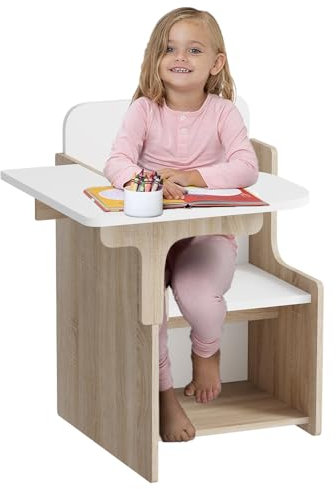 Rainbow Tree 2 in 1 Wooden Children Table with Chair, Small Kids Table and Chair Set with Storage for Toys Books, Suitable for Kids Children Toddlers Boys Girls (White+Walnut)