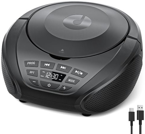 Gueray Lettore CD portatile Boombox Lettori CD audio domestici con altoparlanti Radio FM Ingresso AUX Supporto Cuffie Modalità playlist Riproduzione PROG per audiolibri da esterno e da interno