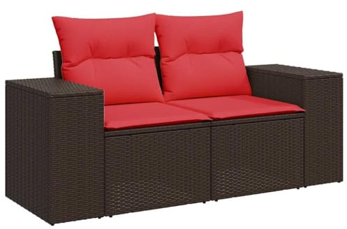 vidaXL Gartensofa mit Kissen 2-Sitzer Braun Poly Rattan