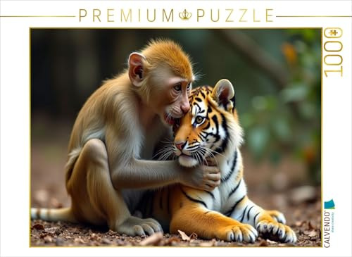 Puzzle · Äffchen mit jungem Tiger | Ungewöhnliche Tierfreundschaft · 1000 Teile · Lege-Größe 64 × 48 cm · CALVENDO Puzzle