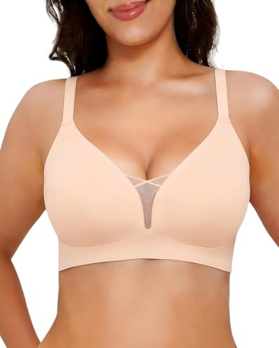 Curlady Women's Seamless Bra No Underwire Supportive Wireless Push-Up Full Coverage Bra, Comfortable Wave Edge T-Shirt Bra