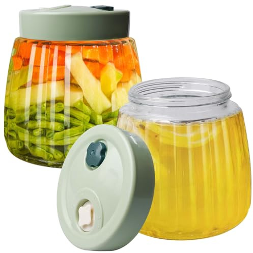 2 Stück Fermentierglas, 1L Fermentiergläser mit Doppelventil, Luftdichte Einmachgläser aus bleifreiem Glas, Fermentation Jar zum Gären von Kimchi, Sauerkraut, Sauerkraut, Marmelade, Nüsse, Honig