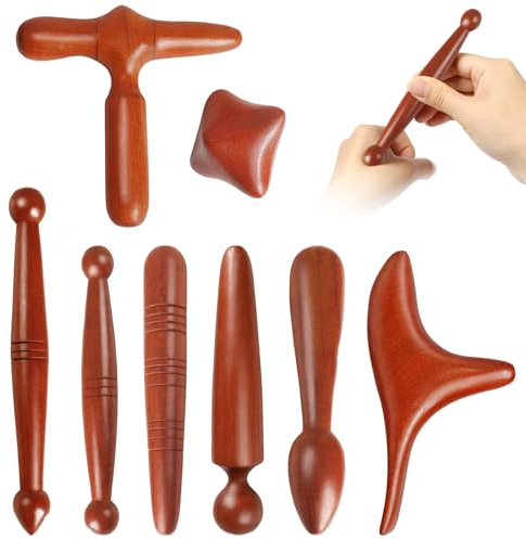 Gykutix 8 Stück Triggerpunkt Massagegerät Set aus Holz, Triggerpunkt Drücker,Kompakte Massagestab Holz Natürliches für Füße, Nacken, Schultern, Rücken, Arme & Beine – Ideal für Zuhause und Reise