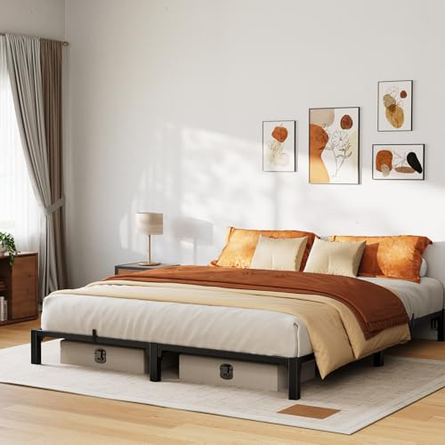 Senfot King Metal Bed Frame, 8 High Platform Bed Frame, Heavy Duty 800Lbs Capacity, No Box Spring, No Screws Needed with Reinforced Slats, Easy Assembly