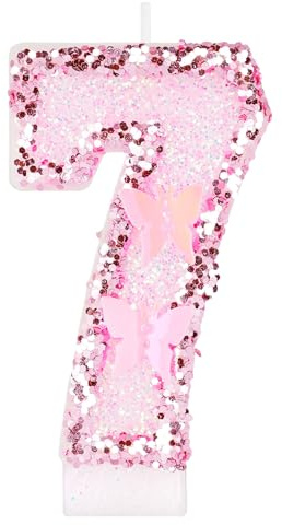 Alaoo Geburtstagskerzen Zahlen 7, Rosa Schmetterling Zahl Kerzen für Kuchen, 3D Schmetterling Geburtstagskerzen,Kuchen Topper Dekoration Kuchendeko Geburtstag,Geburtstagskerzen für Geburtstagsdeko