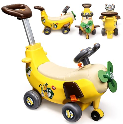 lerrbo 4-in-1 Fahrspielzeug: Bananen-Flugzeug-elektrischer Schubwagen (Kleinkinder) mit Licht & Musik, Roller/Fuß-Geher/Gleitwagen – Weihnachts-/Geburtstagsgeschenk für 1-3 Jahre alt