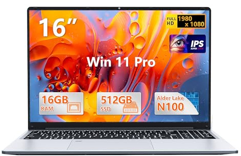 MOGIKK 16 Pollici Portatile PC 16GB RAM 512GB SSD Celeron N100 (fino a 3,4 GHz) Processore Tastiera Retroilluminata FHD Sblocco con Impronta Digitale Wi-Fi/BT Win 11 Pro Notebook Studenti e Ufficio