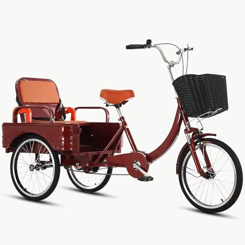 Dreirad für Erwachsene mit klappbarer Abdeckung für den Transport von Passagieren und Gepäck, 3-Rad-Cruiser-Bike mit Vorderradfederung, verstellbarer Sattelstütze, Doppelbremsen, Doppelkettenantrieb