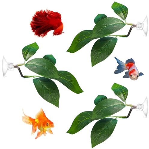 Funngy Accessori per Acquario,3 PCS Amaca a Forma di Foglia Betta con Ventose Piante Acquatiche Simulate di Plastica per Acquario Accessori per Acquarios per Dormire Riposare Nascondersi e Giocare