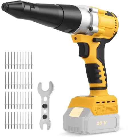 Pistola de remaches eléctrica Akku, compatible con Dewalt 20V (sin batería), pistola de remaches automáticos eléctricos con 40 remaches para remaches de 1/8 de pulgada, 5/32 de pulgada
