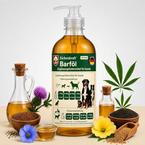Lachsöl Hund Barf Öl Omega 3 6 9 Leinöl Schwarzkümmelöl Hanföl 500 ml Hunde | Mariendistel- & Nachtkerzenöl, für Haut, Fellglanz & Vitalität, flüssiger Futterzusatz für BARF, Nass- & Trockenfutter