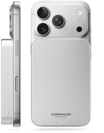 VONMÄHLEN Evergreen Mag - Wireless Powerbank (Qi2) 10.000 mAh, Weiß | Kompatibel mit MagSafe, 15W kabelloses Laden, 20W USB-C Power Delivery, Qi2-zertifiziert, nur 14,3 mm dünn, 3 Jahre Garantie