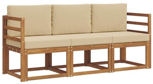 vidaXL Outdoor-Sofagarnitur mit Kissen 3 pcs Natur und Beige, Garten, modernes Design, langlebiges Sectional-Sofa, Gartenmöbel-Set für Terrasse, Loungemöbel für draußen, Bequeme Sitzgelegenheiten