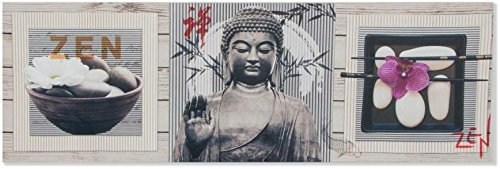 AVENUELAFAYETTE Cadre toile tableau zen Bouddha - Fleur orchidée et galet - 90 x 30 cm (M2)