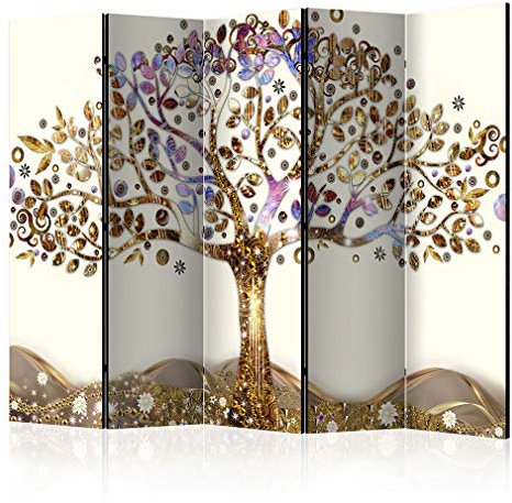 decomonkey Paravent Raumteiler Innen Baum 225x172 cm 5 Teilig Beidseitig Room Divider Wall Raumteiler Stehend Trennwand Sichtschutz Spanische Wand Sichtschutzwand Wohnzimmer Holz Klimt