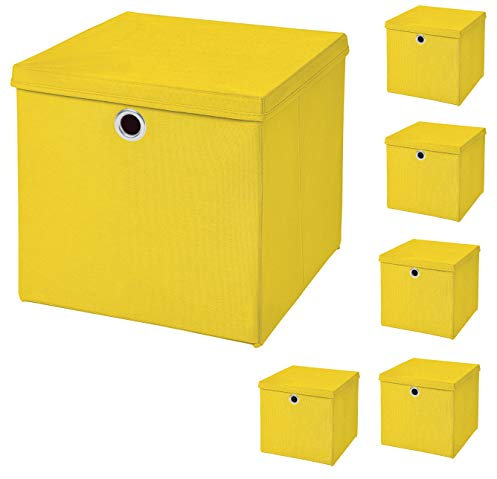 StickandShine 6er Set Gelb Faltbox 32 x 32 x 32 cm Aufbewahrungsbox faltbar mit Deckel