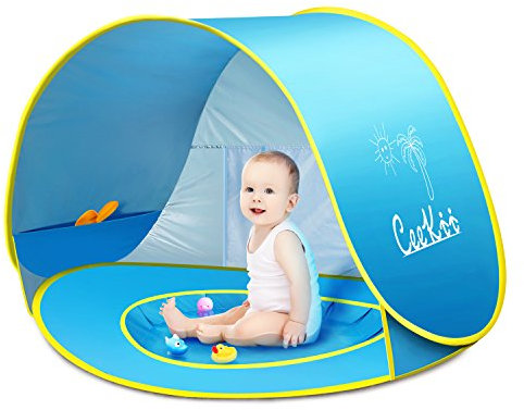 Tienda Playa Bebe,CeeKii Refugio Playa para Bebé Infantil Niños Protección Solar Anti UV 50+ con Piscina,Tienda Portátil Desmontable para Vacación Playa–Azul