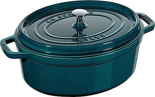 STAUB Gusseisen Bräter/Cocotte, Oval 37 cm, 8 L, Aromaregen Funktion für optimale Befeuchtung, Für alle Herdarten inkl. Induktion & Backofen, La Mer