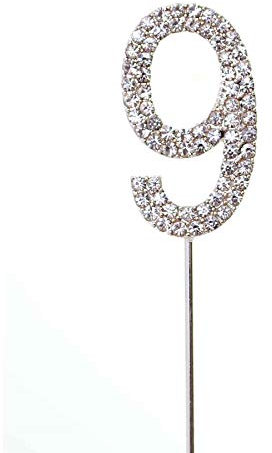 9 Silver Diamond Sparkley Cake Topper Number Year For Mans Boys Womens Girls Birthday Anniversary Party Decorations