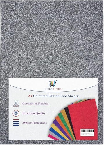 Habercrafts A4 schwarzer Glitzer-Karton, fusselfrei, 250 g/m², Bastelkarton, säurefrei (10 Blatt)