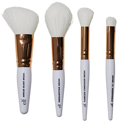 e.l.f. Rose Gold Travel Brush Kit, 4-teiliges Rose Gold Makeup Brush Travel Kit, Pinselköpfe In Originalgröße, Vegan & Tierversuchsfrei