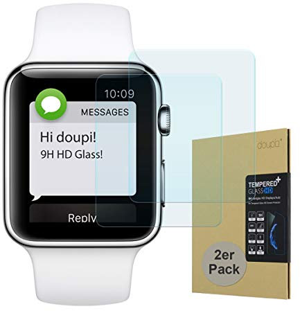 doupi 2X Panzerfolie für Apple Watch 42mm Series 1/2 / 3, Premium 9H Hartglas HD Display Schutz Glasfolie (2er Pack)