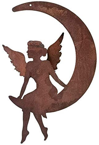Dekofigur im Rost Design Engel im Mond zum hängen, 25 cm - Rostfigur für den Garten, Gartendeko