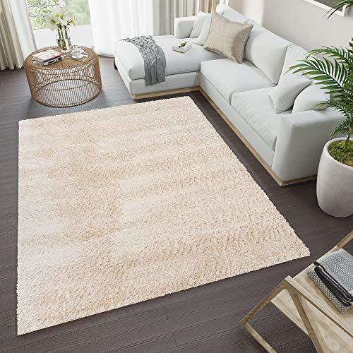 TAPISO Versay Teppich Shaggy Hochflor Langflor Beige Einfarbig Weich Modern Design Wohnzimmer Schlafzimmer Kinderzimmer ÖKOTEX 200 x 300 cm