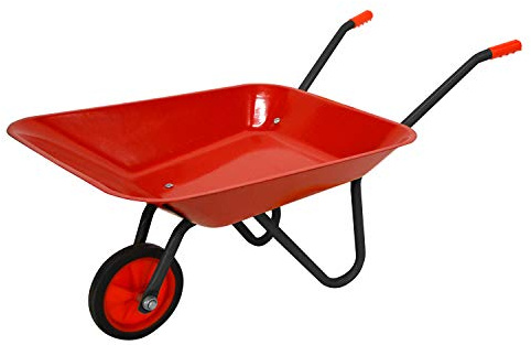 Authentic Kids Wheelbarrow – Heavy-Duty Steel Frame & Bed, Rubber Tire, 20 lb Capacity, Outdoor Toy for Gardening & Play – Real Metal Handles, Ages 6+, 29x15x13.5 – Red Construction Wheelbarrow