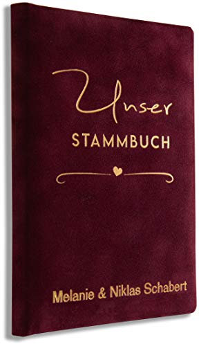 Stammbuch personalisiert Bordeaux Samt Trauung Standesamt und Kirche, Qualitätsprägung von Hand, P-008-1, 1 Zeile