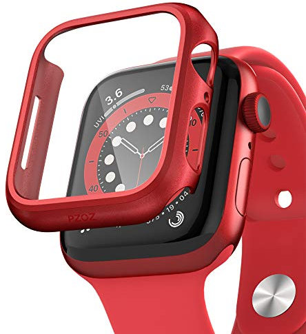 PZOZ Hülle Kompatibel mit Apple Watch Series SE2/SE/6/5/4 44mm mit PET Displayschutz, iWatch Sehr stark PC Schutzhülle, All-Around Schutz Case für Apple Watch Series SE2/SE/6/5/4 44mm (Rot)