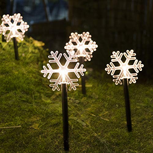 URFEDA 5 Pezzi Lampada Solare da Giardino Luci solari da giardino LED Albero di Natale Luce Solare Esterno Luci decorative impermeabili Albero di Natale Stella Fiocco di neve Luce
