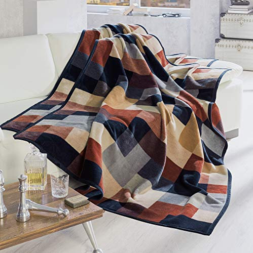 Erwin Müller Wohndecke Palermo 2er-Pack, Kuscheldecke - blau Größe 150x230 cm - kuschelig - mit Verloursband-Einfassung - Wolldecke - Plaid - atmungsaktiv