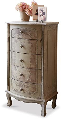 Loberon Kommode Estere, aufwendiges Shabby-Finish, Reine Handarbeit, fünf Schubladen bieten Stauraum, Aufbewahrung, Kiefernholz, Zink, antikbeige