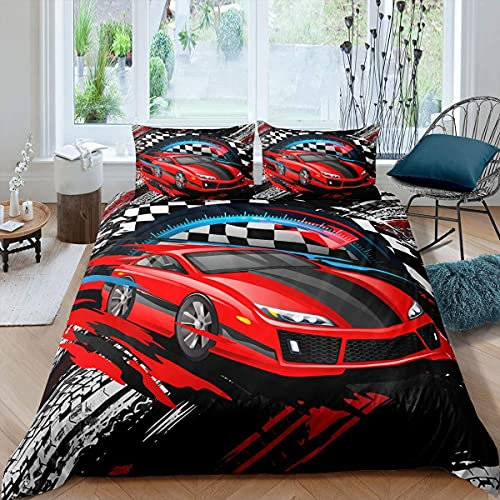 Loussiesd Herren Rennwagen Bettwäsche Set 135x200cm für Jungen Kinder Jugendliche Race Sports Wagen Betten Set Extreme Sports Thema Bettbezug Set Dekorativ Cool Bettwäsche mit 1 Kissenbezug