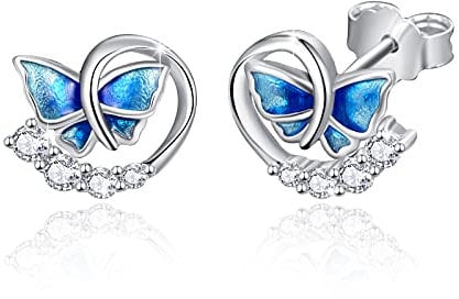 Damen Schmetterlings Ohrstecker 925 Sterling Silber blauer Schmetterling Ohrringe Schmuck Geschenke für Muttertagsgeschenk Mutter Mama Frauen Mädchen