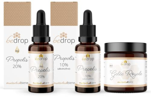 bedrop | Das Kennenlern-Set | Propolis Tinktur wasserlöslich, alkoholfrei + 20% & Gelée Royale/Weiselfuttersaft pur/frisch als Vorteilspaket/Sparset