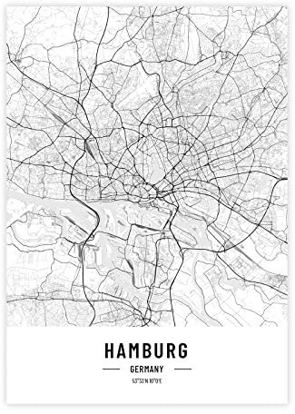 Städteposter Hamburg in schwarz-weiß · Wandbild mit Stadtplan · DIN A3 (29,7x42cm) · als Dekoration oder Geschenkidee · Var. C