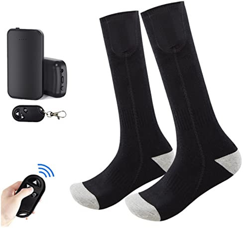 Calcetines térmicos con bateria, calcetines calefactables recargables con mando distancia 3 temperaturas ajustables calcetines térmicos unisex para exterior, pesca, esquí(Size:5 pair,Color:Gris negro)