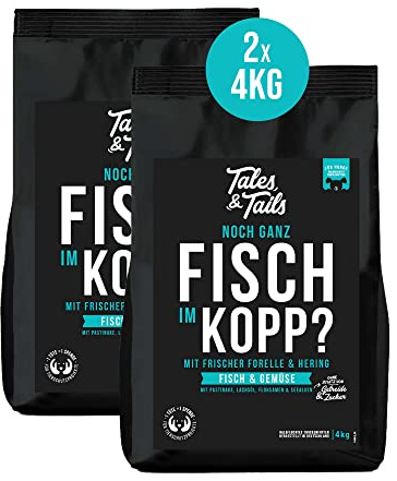 Tales & Tails Fisch Im Kopp Halbfeuchtes Trockenfutter für Hunde | Getreidefrei | Mit 60% Fisch Als Tierische Proteinquelle | Hohe Akzeptanz & Verträglichkeit | 2X 4kg