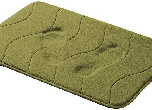 LINFKY Badezimmerteppich Pflegeleichte Badematte Memoryschaum, Extrem Saugfähiger Badteppich Duschvorleger Badvorleger rutschfest Waschbar, Bad Teppich Badezimmer (Olivgrün,43 x 60 cm)